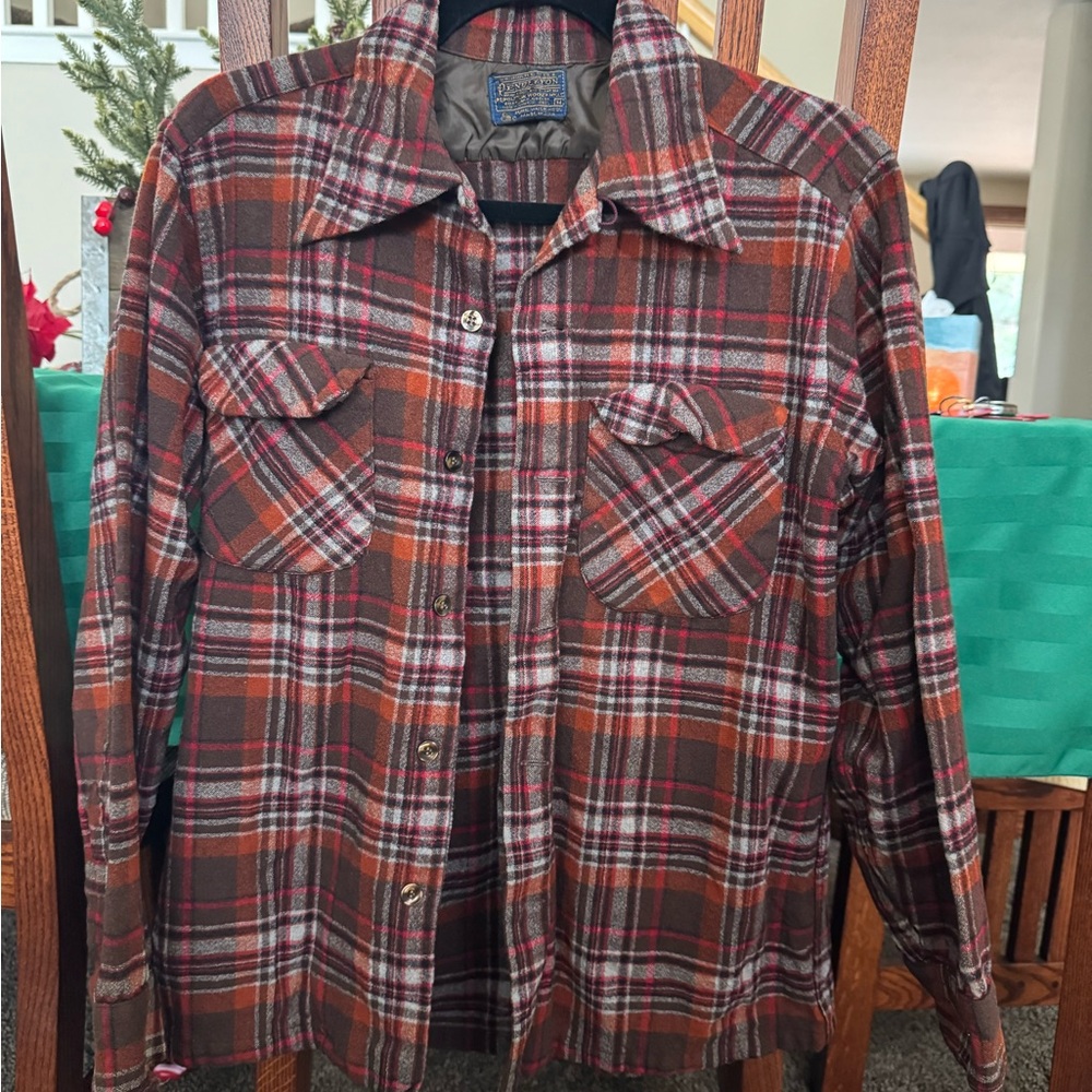 Rare Vintage Pendleton Brown and Red Wool Board Flannel Shirt Jacket